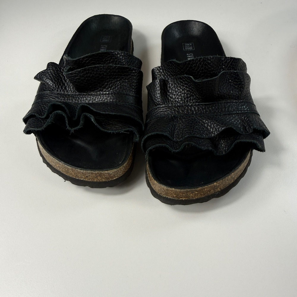 Verbenas Womens 38 Rocio Volante Black Ruffle Flat Cork Slide Sandals Slip On - Picture 6 of 9